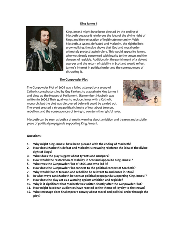 Macbeth and The Gunpowder Plot Context Worksheet