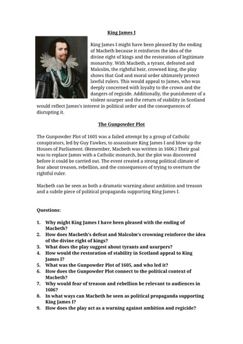 Macbeth and The Gunpowder Plot Context Worksheet