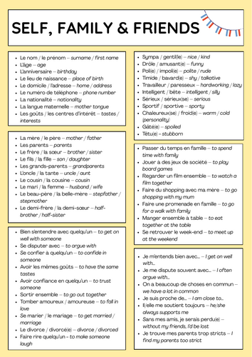 Self, family & friends - IGCSE French revision