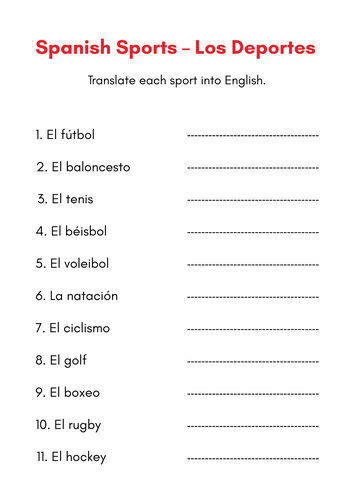 Spanish Sports - Los Deportes | Teaching Resources