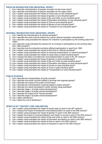 Sport and Society Revision notes and Questions