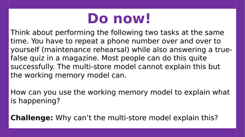AQA A-level Psychology: Working Memory Model Evaluation. (Lesson 5 of Memory)