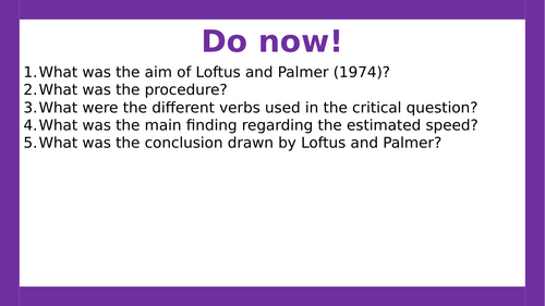 AQA A-level Psychology: Post-event Discussion. (Lesson 12 of Memory)