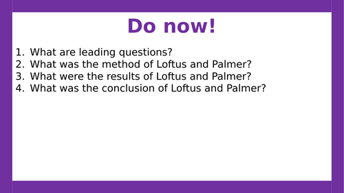 AQA A-level Psychology: Leading Questions and Post-Event Discussion Evaluation. (Lesson 13 of Memory