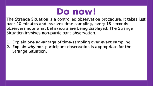 AQA A-level Psychology: Strange Situation. (Lesson 8 of Attachment)