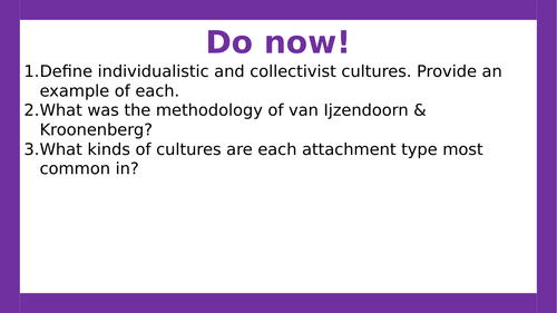 AQA A-level Psychology: Attachment Across Cultures Evaluation. (Lesson 11 of Attachment)