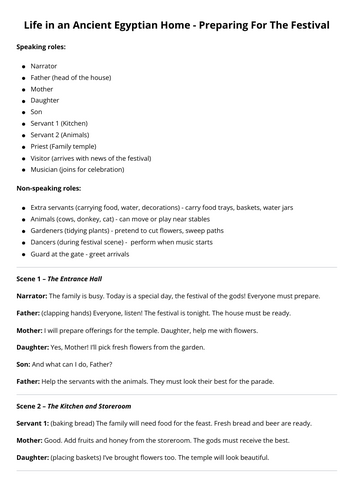 Playscript: Life in an Ancient Egyptian Home - Preparing For The Festival