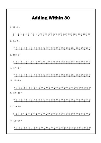 Adding within 30 - Numberline scaffold & No scaffold - Differentiated