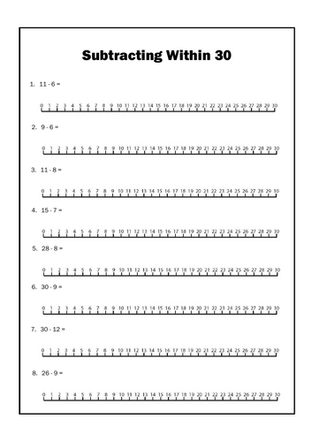 Subtracting within 30 - Numberline scaffold & No scaffold - Differentiated
