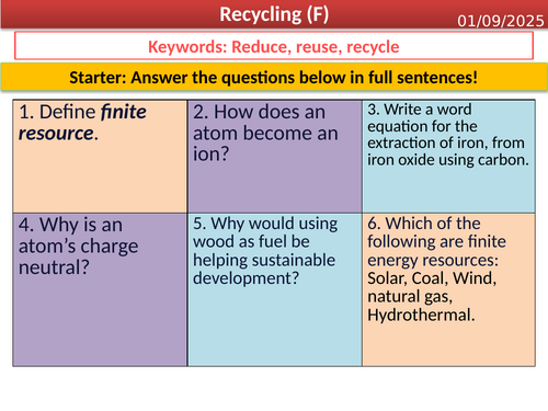GCSE chemistry - Recycling