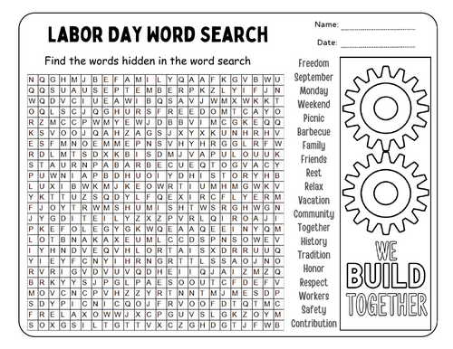 Labor Day Word Search Puzzle Activity | September Vocabulary Workers ...