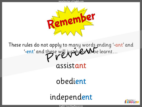 Words Ending in -ant, -ance, -ancy, -ent, -ence, -ency – KS2 Spelling ...