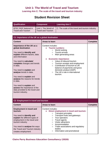 BTEC National in Travel and Tourism - Unit 1: The World of Travel and ...