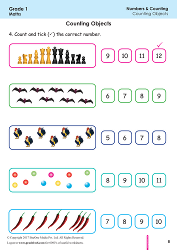 BeeOne Grade 1 Number and Counting Worksheets PYP IB CBSE Rated 4.9/5 ...