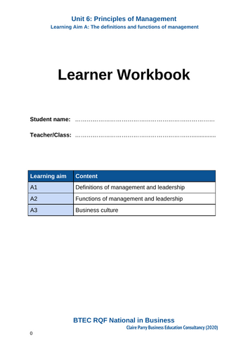 BTEC National in Business - Unit 6: Principles of Management complete ...