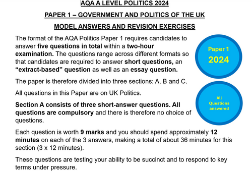 AQA A Level Politics Model Answers - Full Papers - Paper 1 - 2024 ...