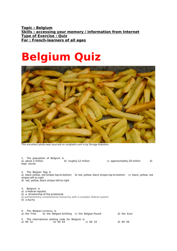 French, Belgium Quiz, for French-learners of all levels !