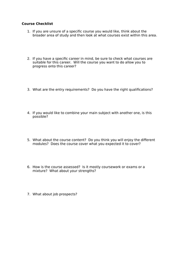 University Course Checklist Template | Teaching Resources