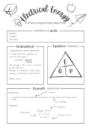 Electrical Energy EQV equation - Physics equation worksheet