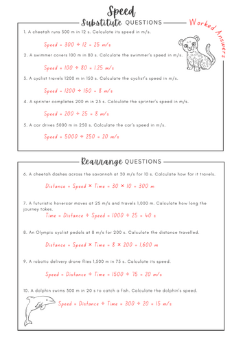 Speed equation s=d/t - Physics equation worksheet | Teaching Resources