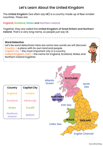 KS1 Geography Workbook | UK Countries and Capital Cities | Printable ...