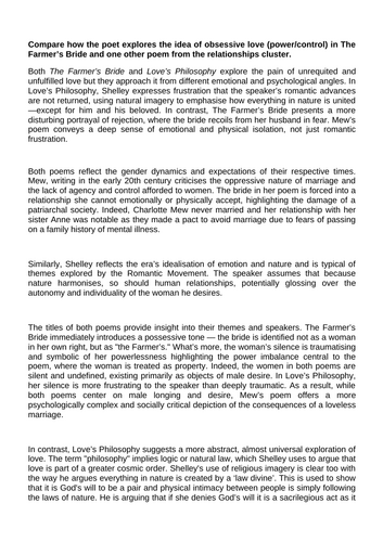 AQA Poetry Comparison The Farmer's Bride and Love's Philosophy