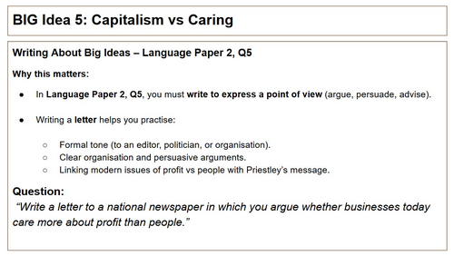 An Inspector Calls – Big Idea 5: Capitalism vs Caring | Teaching Resources
