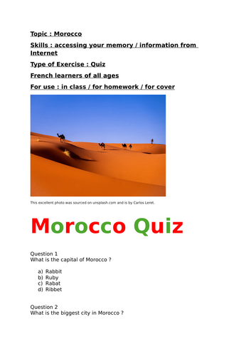 French, Morocco Quiz, for French-learners of all levels !