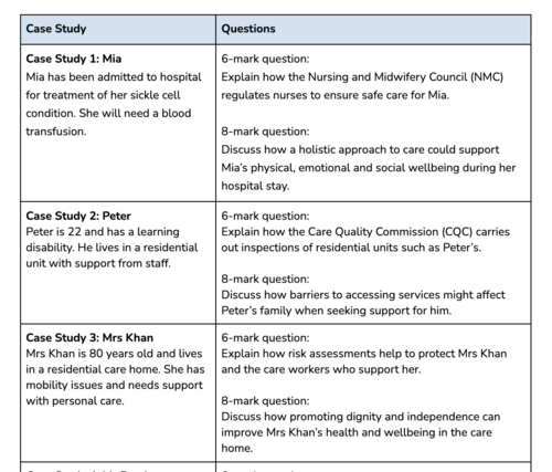 BTEC Nationals Health and Social Care - Unit 2 - Exam Revision Booklet ...
