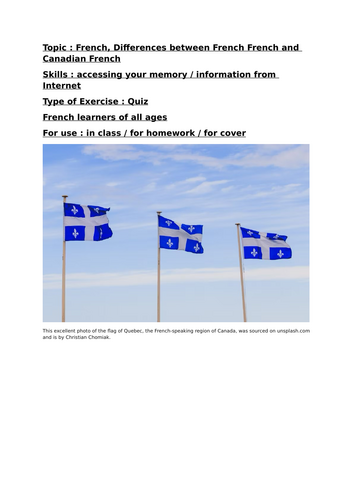 French, Quiz, Differences between French French and Canadian French for intermediate/advanced