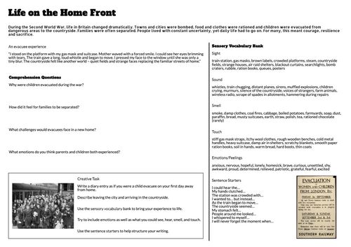 Life on the Home Front (WWII) – KS3 History & English Writing Resource