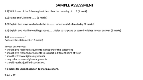 AQA Muslim Beliefs L14- Assessment