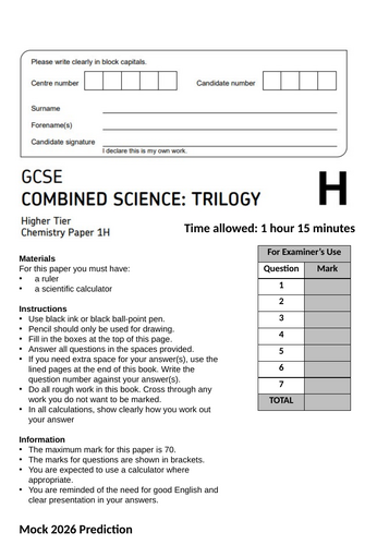 AQA C1 Combined Science Trilogy Mock Prediction 2026