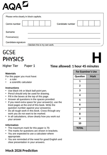 AQA P1 Physics 8463 Mock Prediction 2026