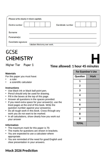 AQA C1 Chemistry 8462 Mock Prediction 2026