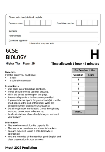 AQA B1 Biology 8461 Mock Prediction 2026