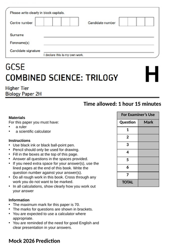 AQA B2 Combined Science Trilogy 8464 Mock Prediction 2026