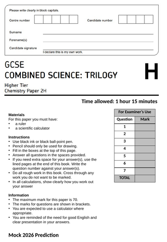 AQA C2 Combined Science Trilogy 8464 Mock Prediction 2026