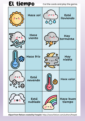 El tiempo The weather (Memory game) Teaching Resources