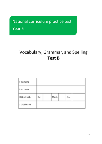 SPAG: Year 5 Vocabulary, Grammar and Punctuation Assessment TEST B ...