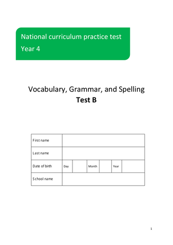 SPAG: Year 4 Vocabulary, Grammar and Punctuation Assessment TEST B ...