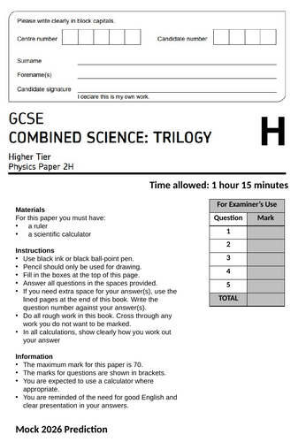 AQA P2 Combined Science Trilogy 8464 Mock Prediction 2026