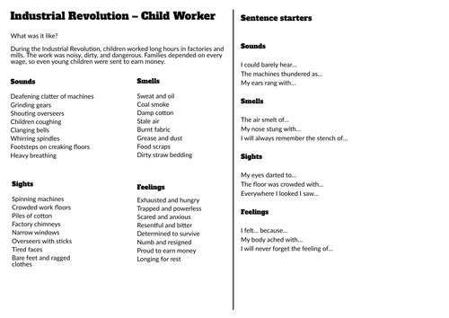 Industrial Revolution Child Worker – KS3 Descriptive Writing Resource