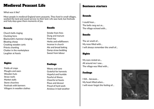 Medieval Peasant Life – KS3 Descriptive Writing Resource
