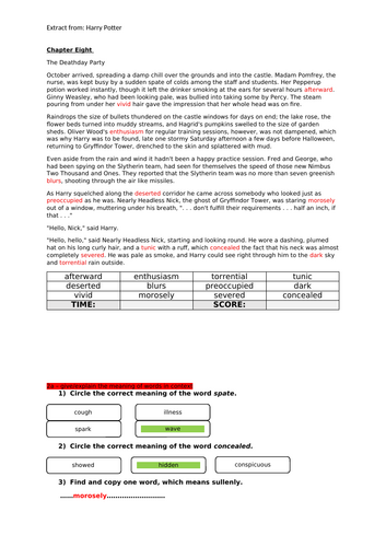 Speed Reading and Questions - Harry Potter and the Chamber of Secrets ...
