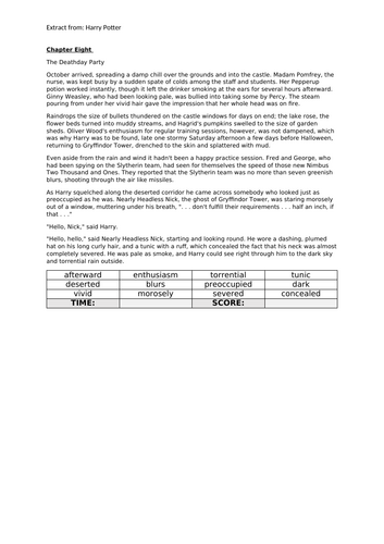 Speed Reading and Questions - Harry Potter and the Chamber of Secrets ...