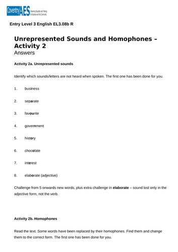 Entry Level 3 English Sow, Presentations, Worksheets and Answers ...