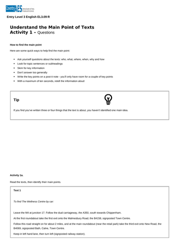 Entry Level 3 English Sow, Presentations, Worksheets and Answers ...