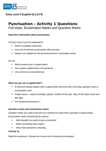 Entry Level 3 English Sow, Presentations, Worksheets and Answers ...