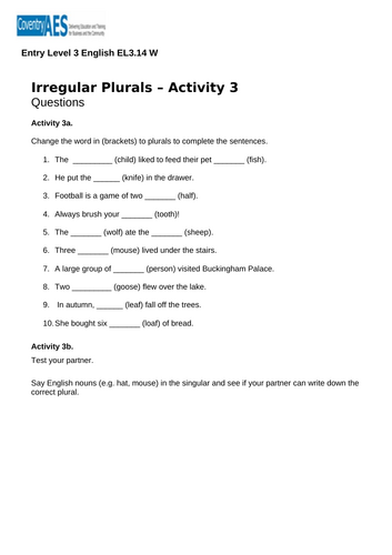 Entry Level 3 English Sow, Presentations, Worksheets and Answers ...